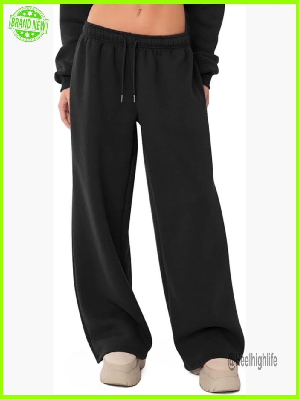 Fleece Lined Wide Leg Sweatpants with Pockets, Recycled Material, Lounge Active